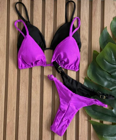 KIT 2 Biquini Cortininha Regulador Preto - Rosa Fucsia