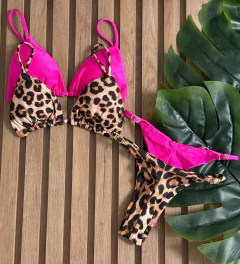 KIT 2 Biquini Cortininha Regulador Rosa Pink - Animal Print
