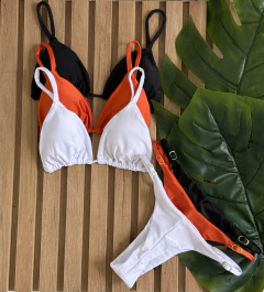 KIT 3 Biquini Cortininha Regulador Branco - Ocre - Preto