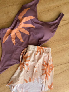 Conjunto Body Maiô Firenzi Sol e short saída de banho Sol no tule