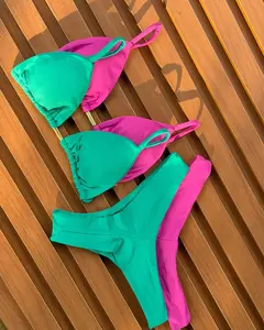KIT de 2 Biquíni Cortininha Calcinha Asa Delta Rosa Pink - Verde Jade