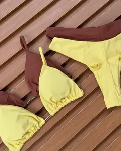 KIT de 2 Biquíni Cortininha Calcinha Asa Delta Chocolate - Amarelo Manteiga