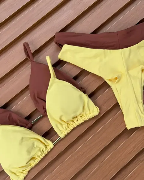 KIT de 2 Biquíni Cortininha Calcinha Asa Delta Chocolate - Amarelo Manteiga