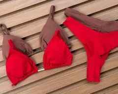KIT de 2 Biquíni Cortininha Calcinha Asa Delta Chocolate - Vermelho