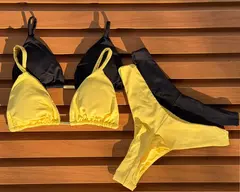KIT de 2 Biquíni Cortininha Calcinha Asa Delta Preto - Amarelo Manteiga