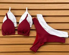 KIT de 2 Biquíni Cortininha Calcinha Asa Delta Marsala - Branco