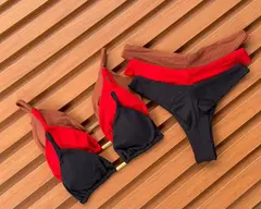 KIT de 2 Biquíni Cortininha Calcinha Asa Delta Vermelho - Preto