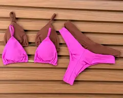 KIT de 2 Biquíni Cortininha Calcinha Asa Delta Rosa Pink - Chocolate
