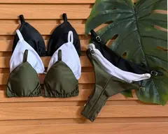 KIT 3 Biquini Cortininha Regulador Preto - Branco - Verde Militar