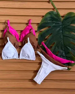 KIT 3 Biquini Cortininha Regulador Rosa Pink - Chocolate - Branco