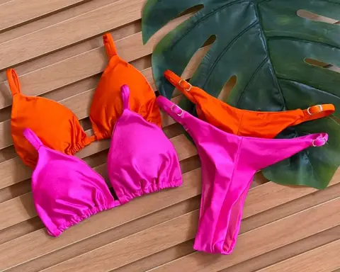 KIT 2 Biquini Cortininha Regulador Laranja - Rosa Pink