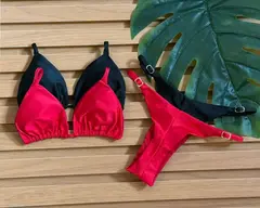KIT 2 Biquini Cortininha Regulador Preto - Vermelho
