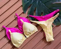 KIT 2 Biquini Cortininha Regulador Amarelo Manteiga - Rosa Pink