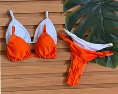 KIT 2 Biquini Cortininha Regulador Branco - Laranja