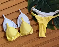 KIT 2 Biquini Cortininha Regulador Branco - Amarelo Manteiga