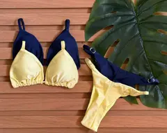 KIT 2 Biquini Cortininha Regulador Azul Marinho - Amarelo Manteiga