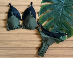 KIT 2 Biquini Cortininha Regulador Preto - Verde Militar
