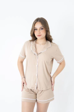 Short Doll Americano Canela com Viés Branco - comprar online