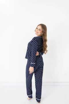 Pijama Americano Poá Azul-Marinho Suede na internet