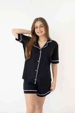 Short Doll Americano Liso Preto com Viés Branco - comprar online