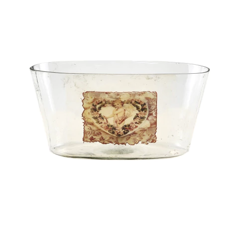 Jardineira de Vidro Transparente com Desenho Vintage