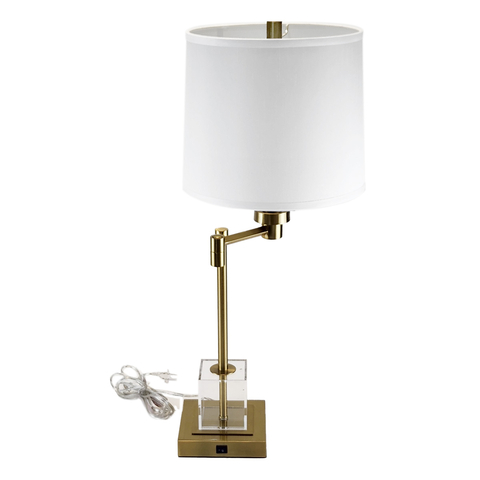 Abajur de Mesa em Metal e Acrílico com Braço Oscilante e Cúpula de Tecido