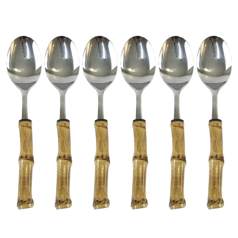 Jogo de 6 Colheres de Aço Inox com Cabo de Bambu - Mesa