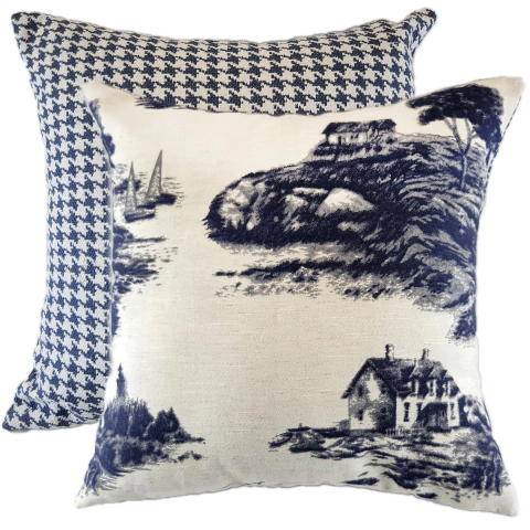 Almofada Decorativa CL Pied de Poule e Paisagem Azul - Quadrada