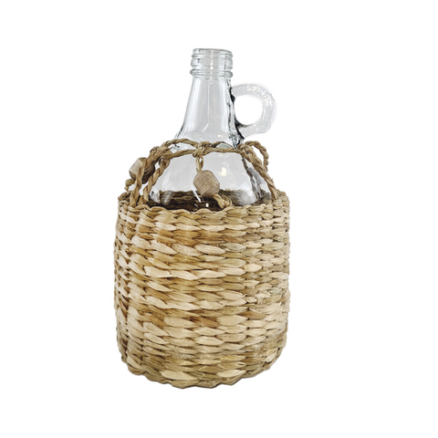 Garrafa com Alça Transparente e Revestida com Palha