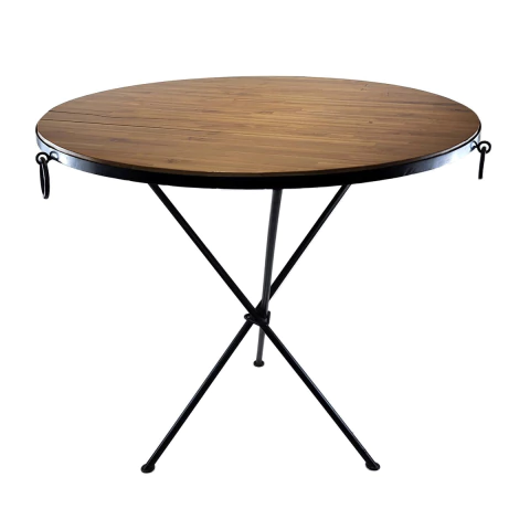 Mesa Lateral com Argolas de Ferro e Tampo de Madeira