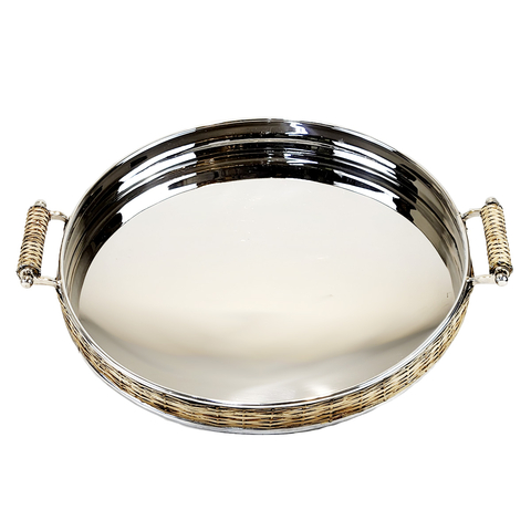 Bandeja Decorativa em Prata com Detalhes em Junco