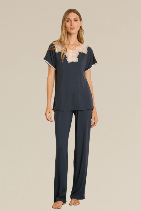 Marina Pijama Longo Manga Curta Malha Mist - comprar online