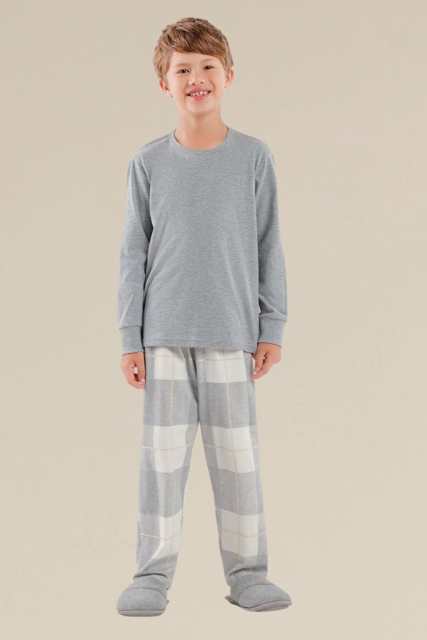 Luna Pijama Longo Masculino Infantil Xadrez Algodão - comprar online