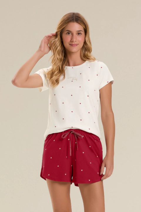 Heart Pijama Curto Manga Curta Algodão - comprar online