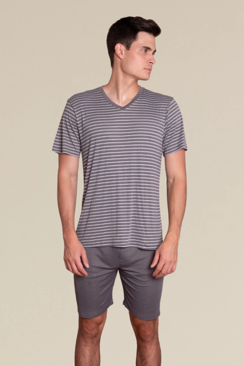 Dads Pijama Curto Masculino Listrado Malha Fria - comprar online