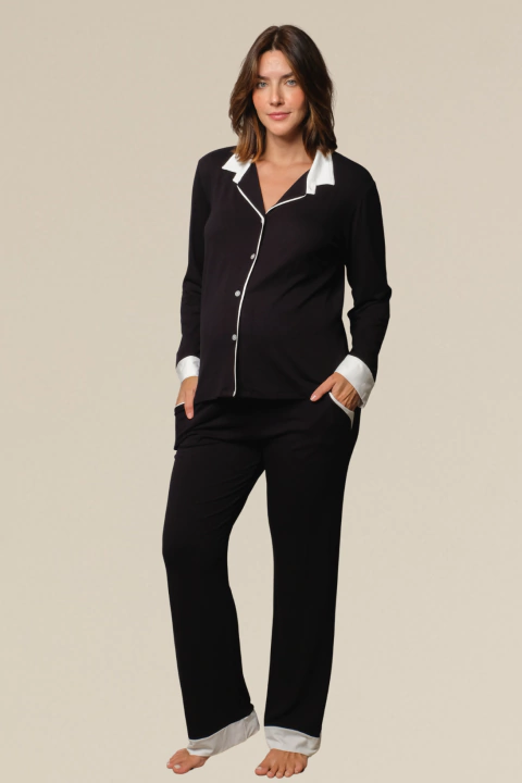 Serena Pijama Longo Manga Longa Americano Malha Mist - comprar online