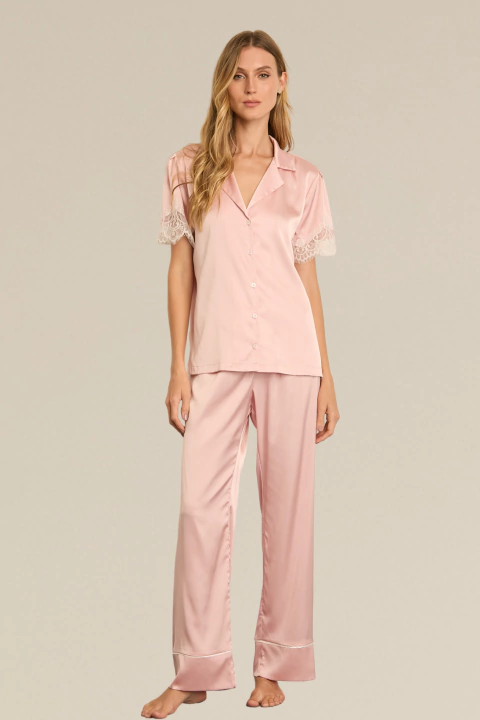 Aurora Pijama Longo Manga Curta Americano Cetim Mist - comprar online