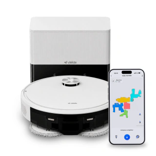 Robô Aspirador Velds V50 Pro, Base Autolimpante Mop Duplo Giratório 10000pa, Branco