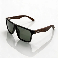 Óculos de Sol Clássico Retangular Polarizado Miami Verde Preto - Bambu