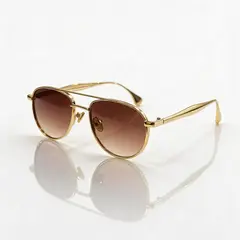 Óculos de Sol Aviador Redondo Suíça Premium - Marrom Degradê Dourado - Metal