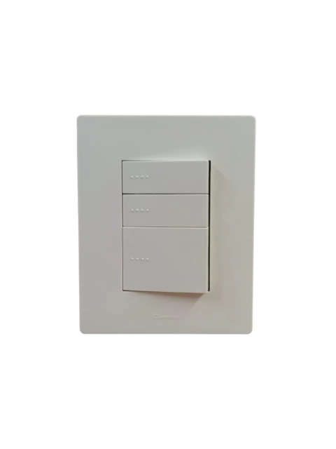 LLAVE ARMADA 1 TECLA DOBLE + 2 SIMPLES BLANCO BAUHAUS + TAPA ARTE BLANCO DISTANCIADOR (CAMBRE)