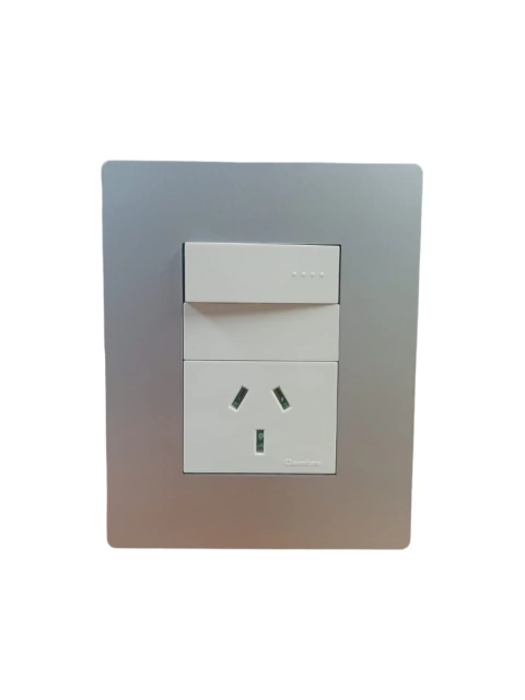 LLAVE ARMADA 1 TECLA SIMPLE + TOMA 10A BLANCO BAUHAUS + TAPA ARTE PLATINUM (CAMBRE)