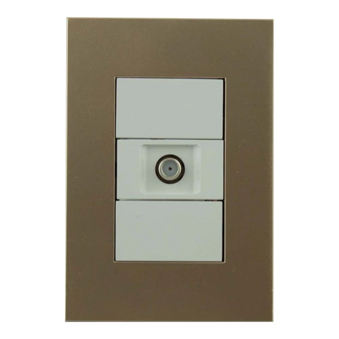Llave armada 1 toma tv pin fino completa platinum modulo blanco + tapa champagne jeluz (JELUZ)
