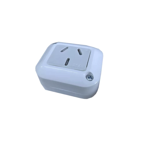 LLAVE EXTERIOR 1 TOMACORRIENTE 3PATAS CHATAS 20A BLANCO