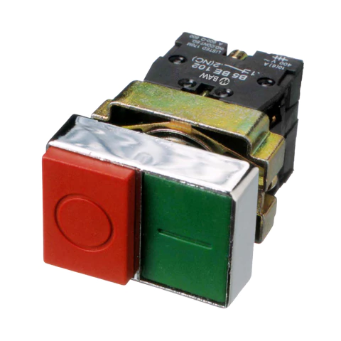 Pulsador plástico doble comando rasante ø22mm rojo-verde