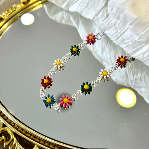 Pulseira Margarida Colorida - Prata 30 Milésimos