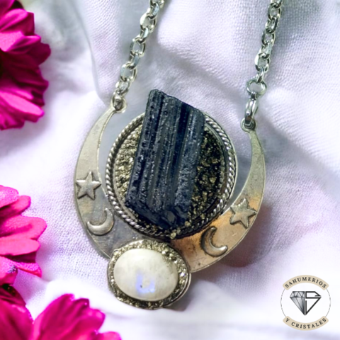 Talismán Wicca Turmalina + Piedra de la Luna + Pirita (Protección Energética) - comprar online