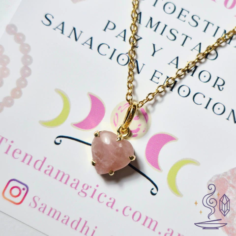 Collar Mini Corazón de Cuarzo Rosa Dorado • Autoestima, Amor Propio y Energía Suave - comprar online