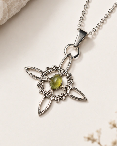 Collar nudo de bruja con peridoto natural