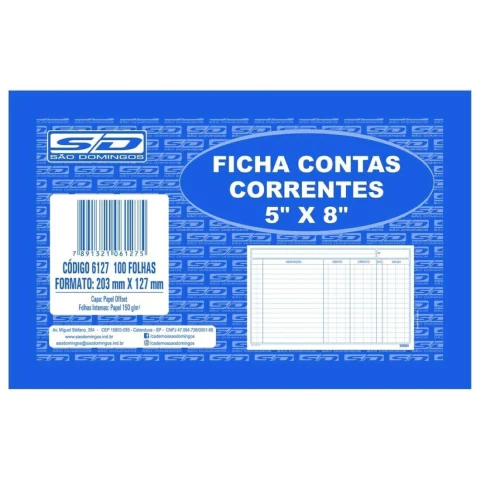 Ficha Contas Correntes 5x8" São Domingos 100 Folhas - comprar online
